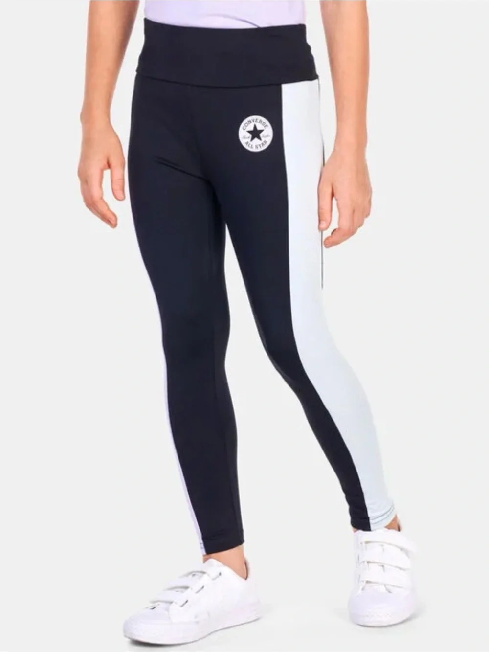 Converse All Star Girls Leggings Size L 12-13 Black‎ White Stripe NWT